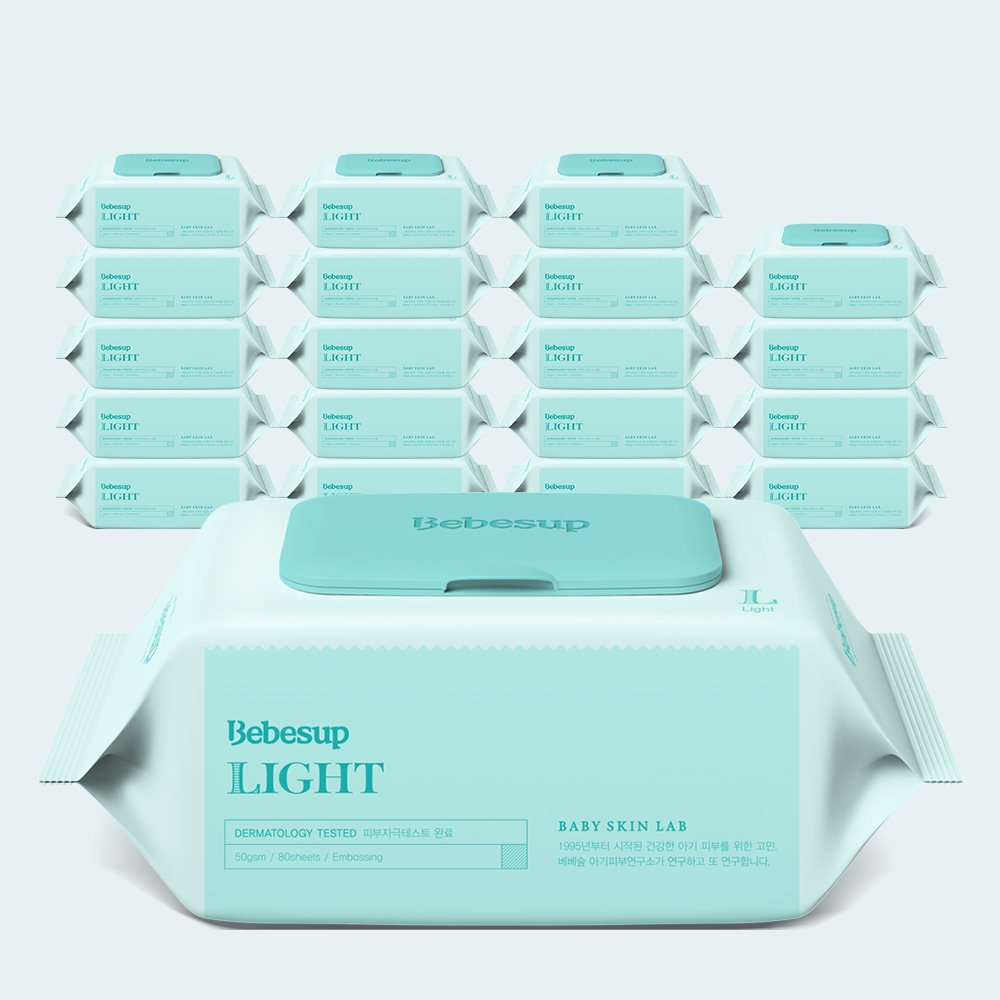 베베숲 아기물티슈 라이트 캡형 80매, 20개 상세 이미지 2