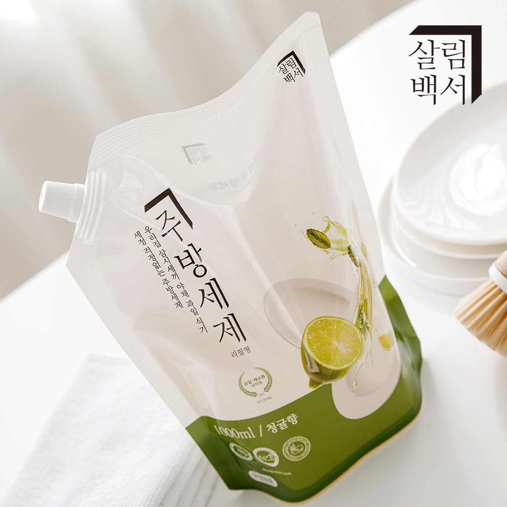 살림백서 천연유래98% 대용량 주방세제 리필 청귤향 1L, 3개 상세 이미지 1
