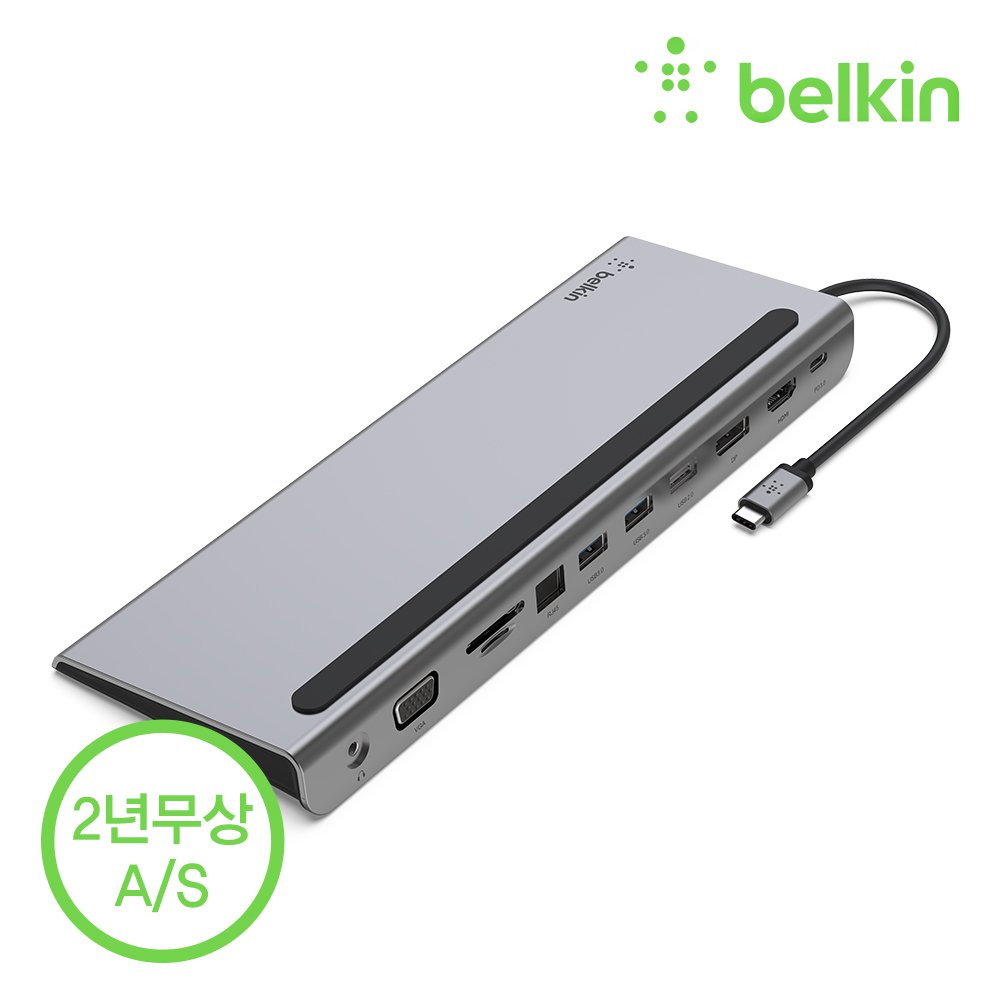 벨킨 11in1 USB C타입 멀티 허브 독 100W 충전 HDMI VGA 이더넷 노트북 거치대형 INC004bt 아이폰17 16 갤럭시 S26 S25 그램 맥북 노트북 호환 상세 이미지 2