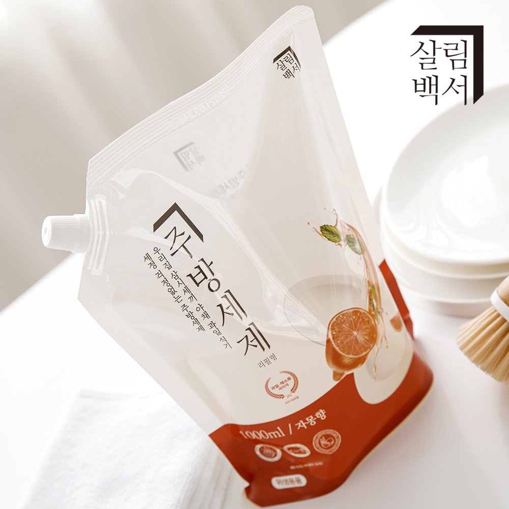 살림백서 천연유래98% 대용량 주방세제 리필 청귤향 1L, 3개 상세 이미지 2