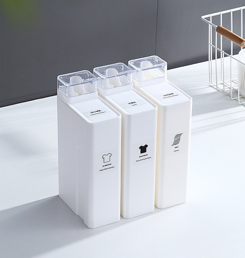 라슈에뜨 깔끔 소분 세탁 세제 리필용기 대용량 1L 슬림 사각 깔끔한 세제통 화이트 상세 이미지 2