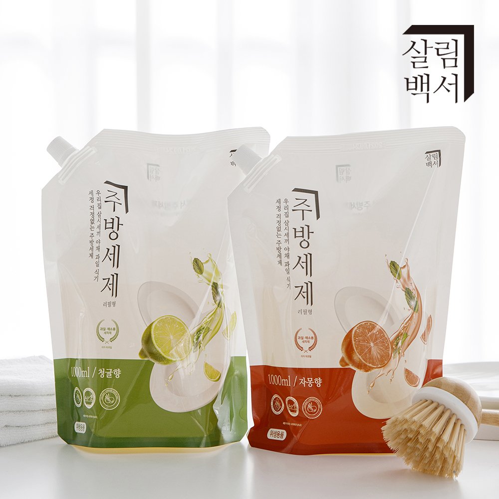 살림백서 천연유래98% 대용량 주방세제 리필 청귤향 1L, 3개 상세 이미지 1