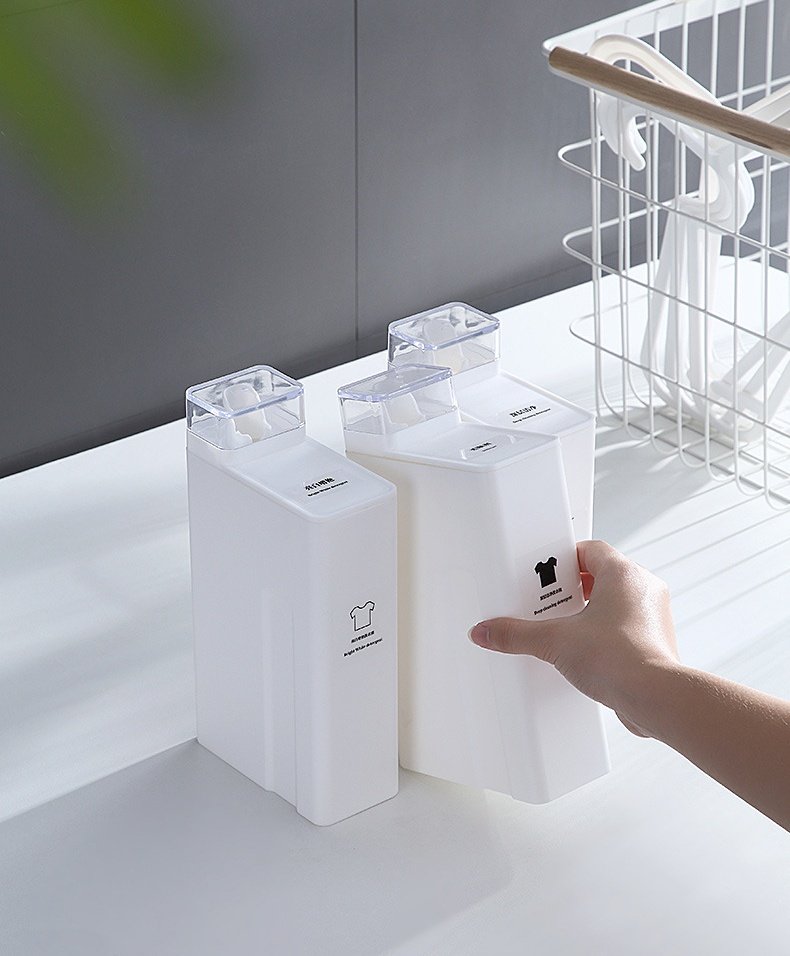 라슈에뜨 깔끔 소분 세탁 세제 리필용기 대용량 1L 슬림 사각 깔끔한 세제통 화이트 상세 이미지 1