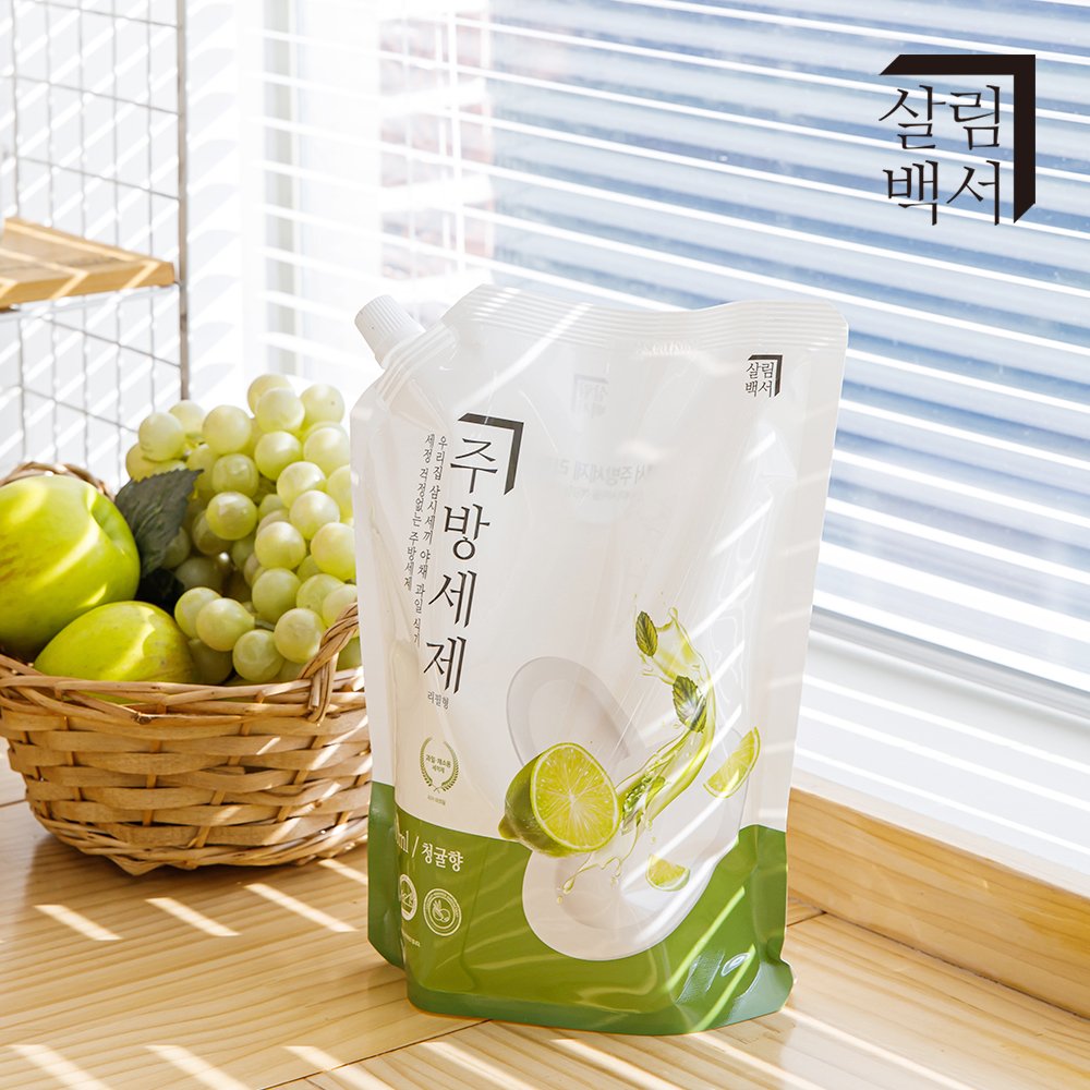 살림백서 천연유래98% 대용량 주방세제 리필 청귤향 1L, 3개 상세 이미지 1