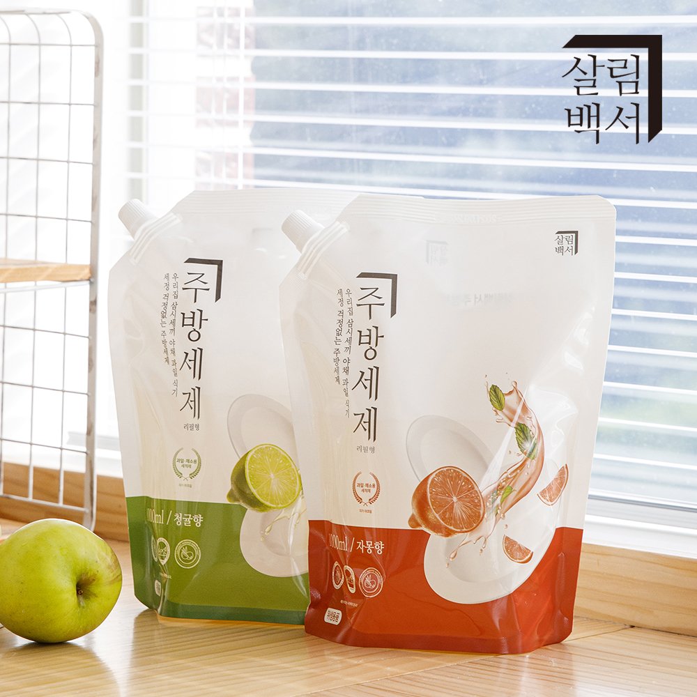 살림백서 천연유래98% 대용량 주방세제 리필 청귤향 1L, 3개 상세 이미지 2