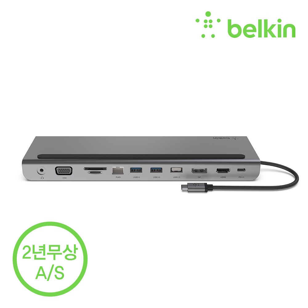 벨킨 11in1 USB C타입 멀티 허브 독 100W 충전 HDMI VGA 이더넷 노트북 거치대형 INC004bt 아이폰17 16 갤럭시 S26 S25 그램 맥북 노트북 호환 상세 이미지 2