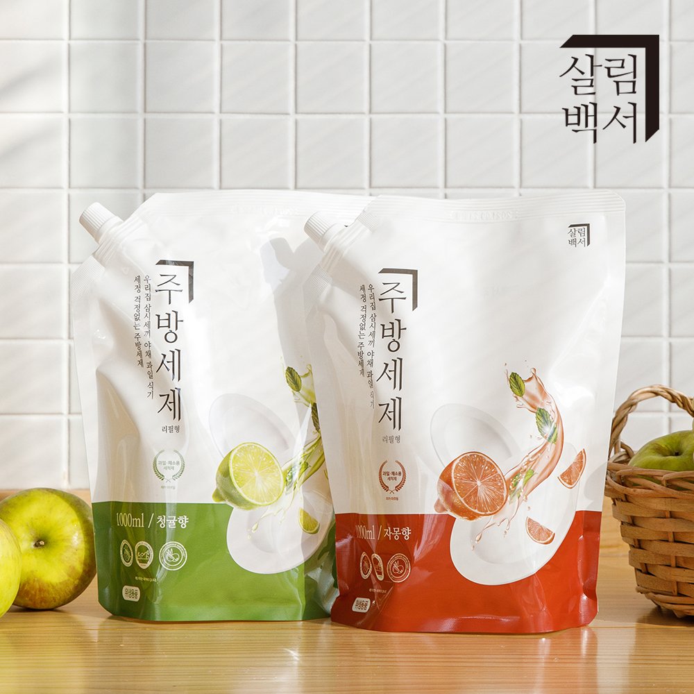 살림백서 천연유래98% 대용량 주방세제 리필 청귤향 1L, 3개 상세 이미지 2