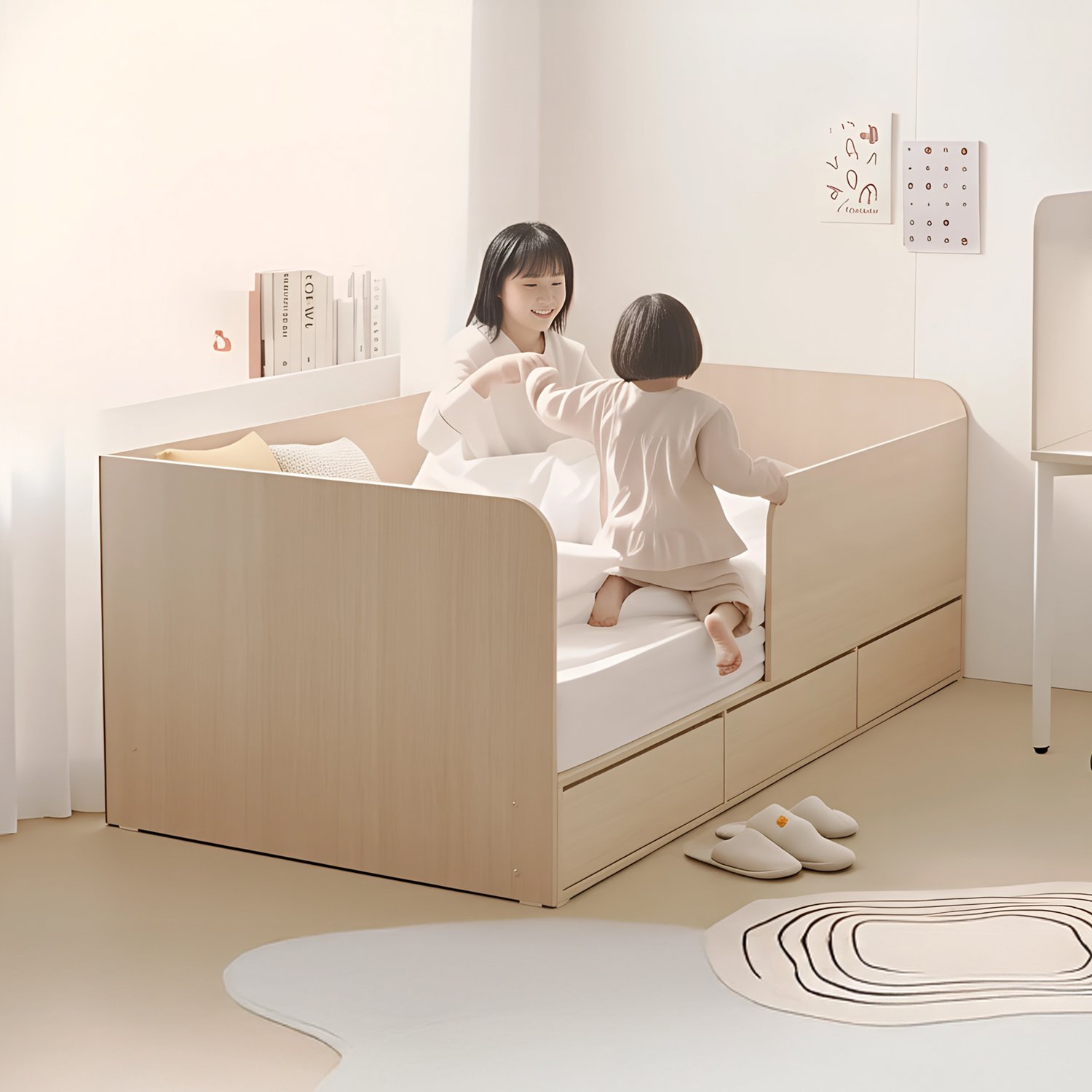 안전 가드 침대 키즈 아기 침대프레임 여아 공주 서랍형 SS(슈퍼싱글), 메이플 상세 이미지 1