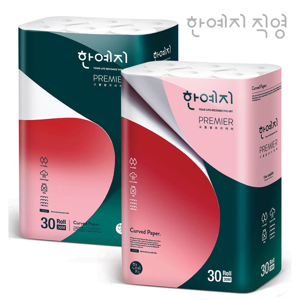 한예지 천연펄프 고평량 프리미어 30m 30롤 두루마리 화장지 2팩 상세 이미지 1
