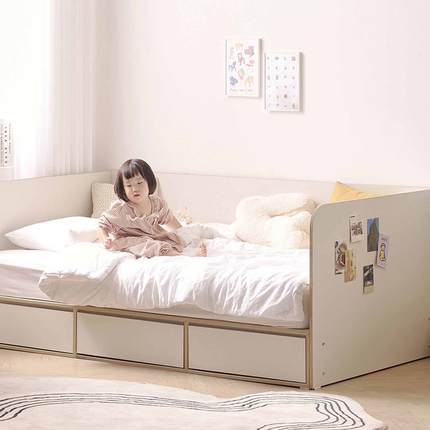 안전 가드 침대 키즈 아기 침대프레임 여아 공주 서랍형 SS(슈퍼싱글), 메이플 상세 이미지 2